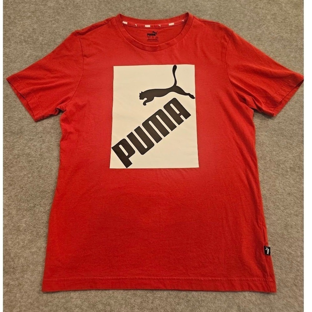 Graphic Logo "PUMA" T-Shirt Men's Red / White Size S - Crew Neck Short Sleeve
